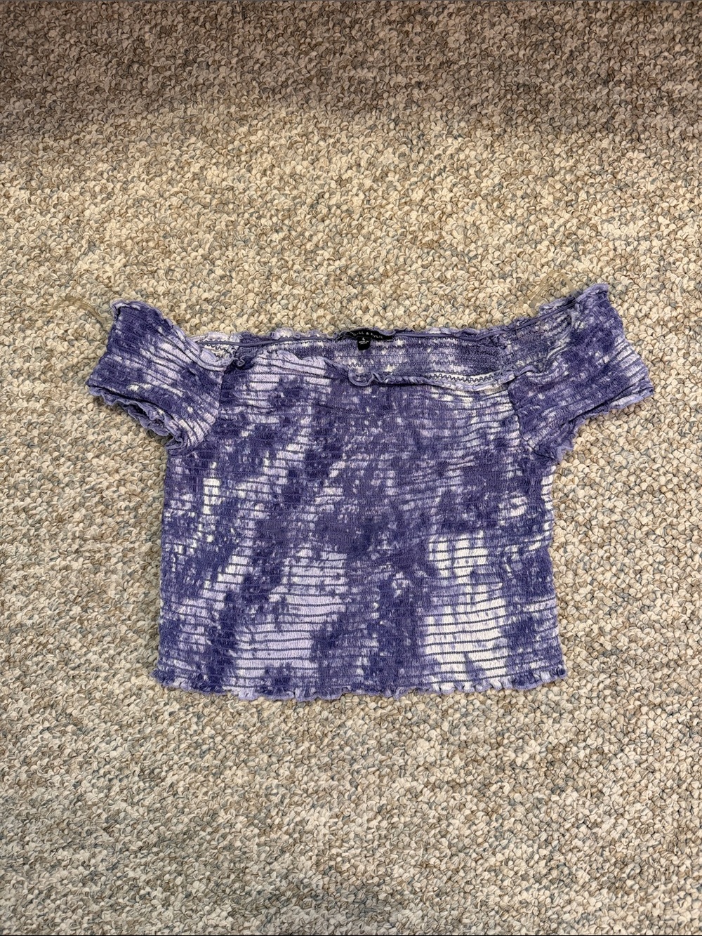 Kendall & Kylie Purple Tie-Dye Off-Shoulder Ribbed Crop Top